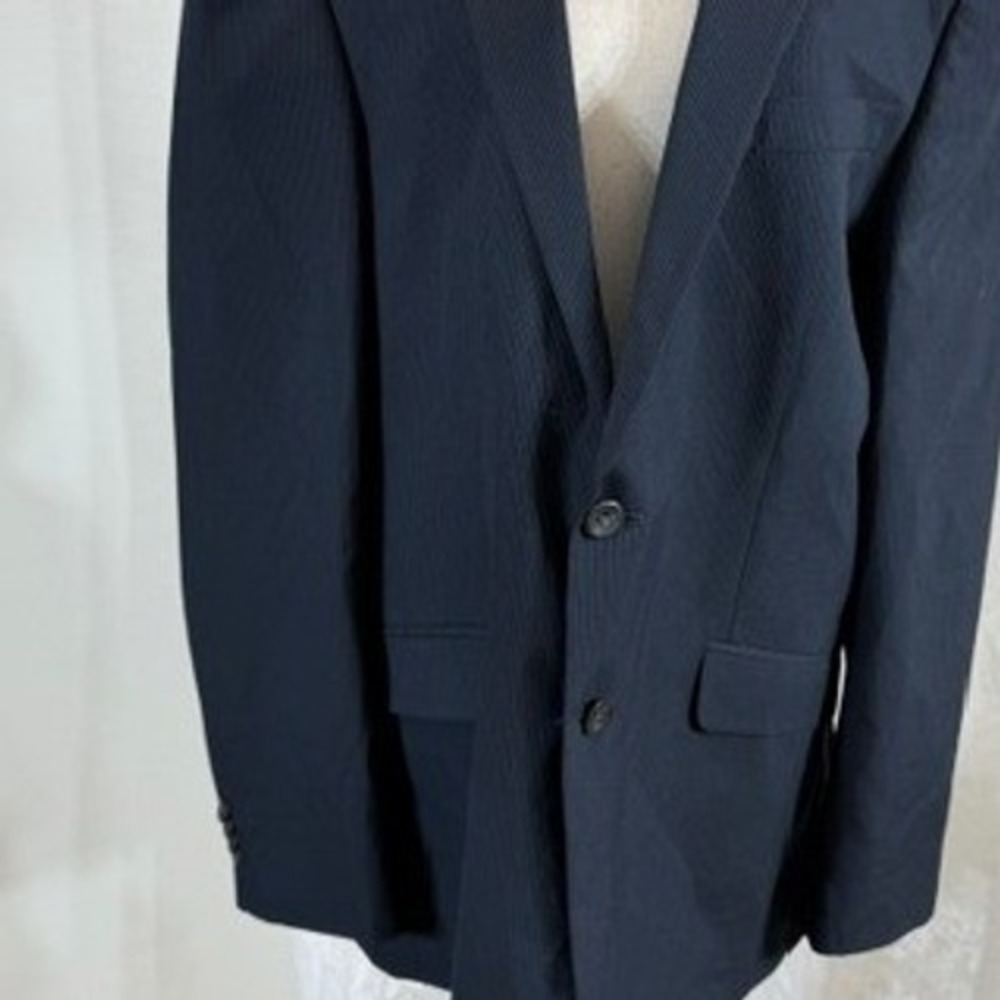 Kenneth Cole Reaction Mens 44R Navy Pinstripe Two Button Blazer Sport Coat LR536